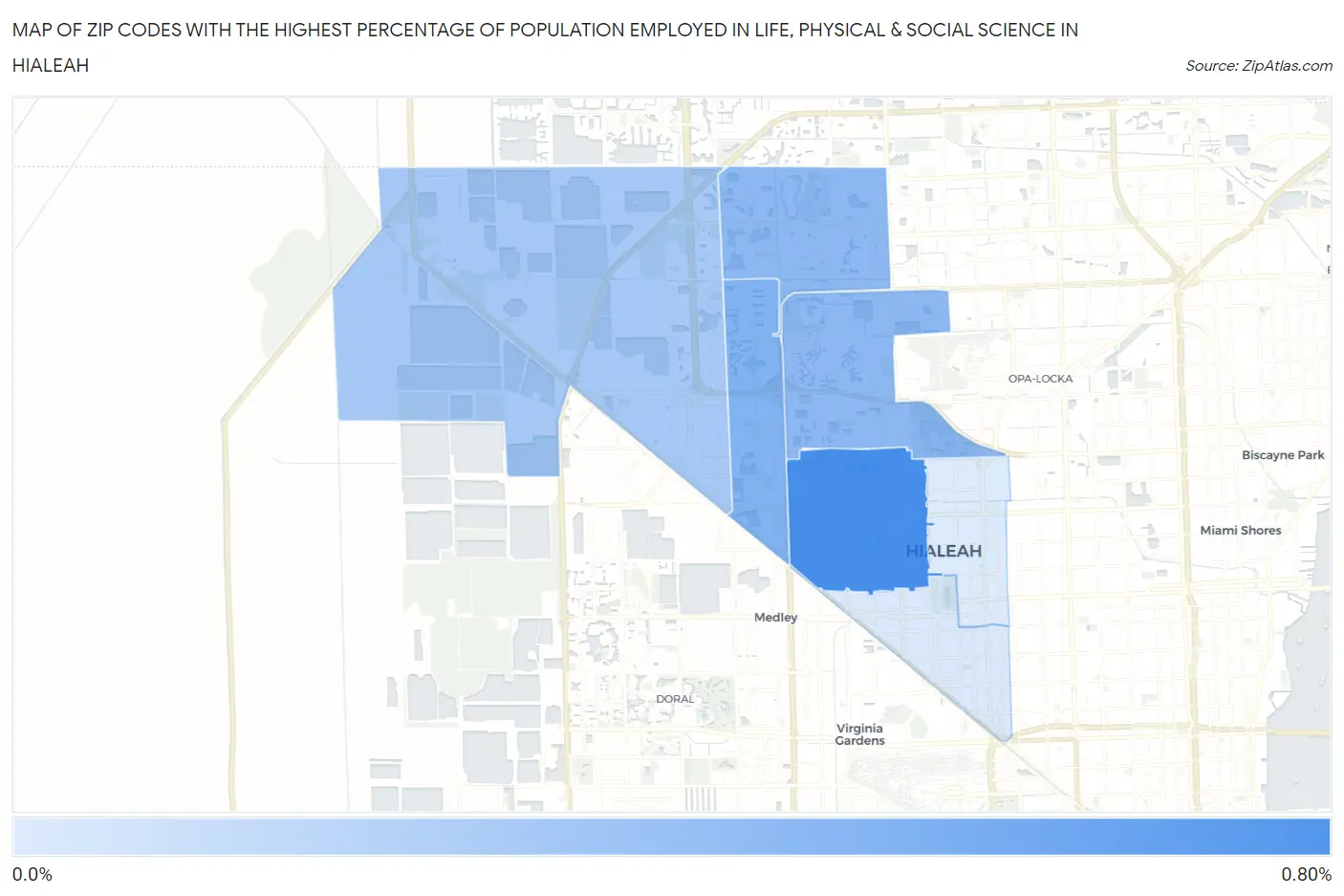 Zip Codes with the Highest Percentage of Population Employed in Life, Physical & Social Science in Hialeah Map