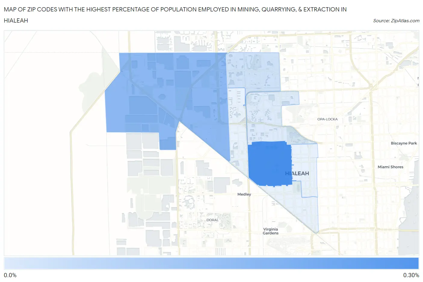 Zip Codes with the Highest Percentage of Population Employed in Mining, Quarrying, & Extraction in Hialeah Map
