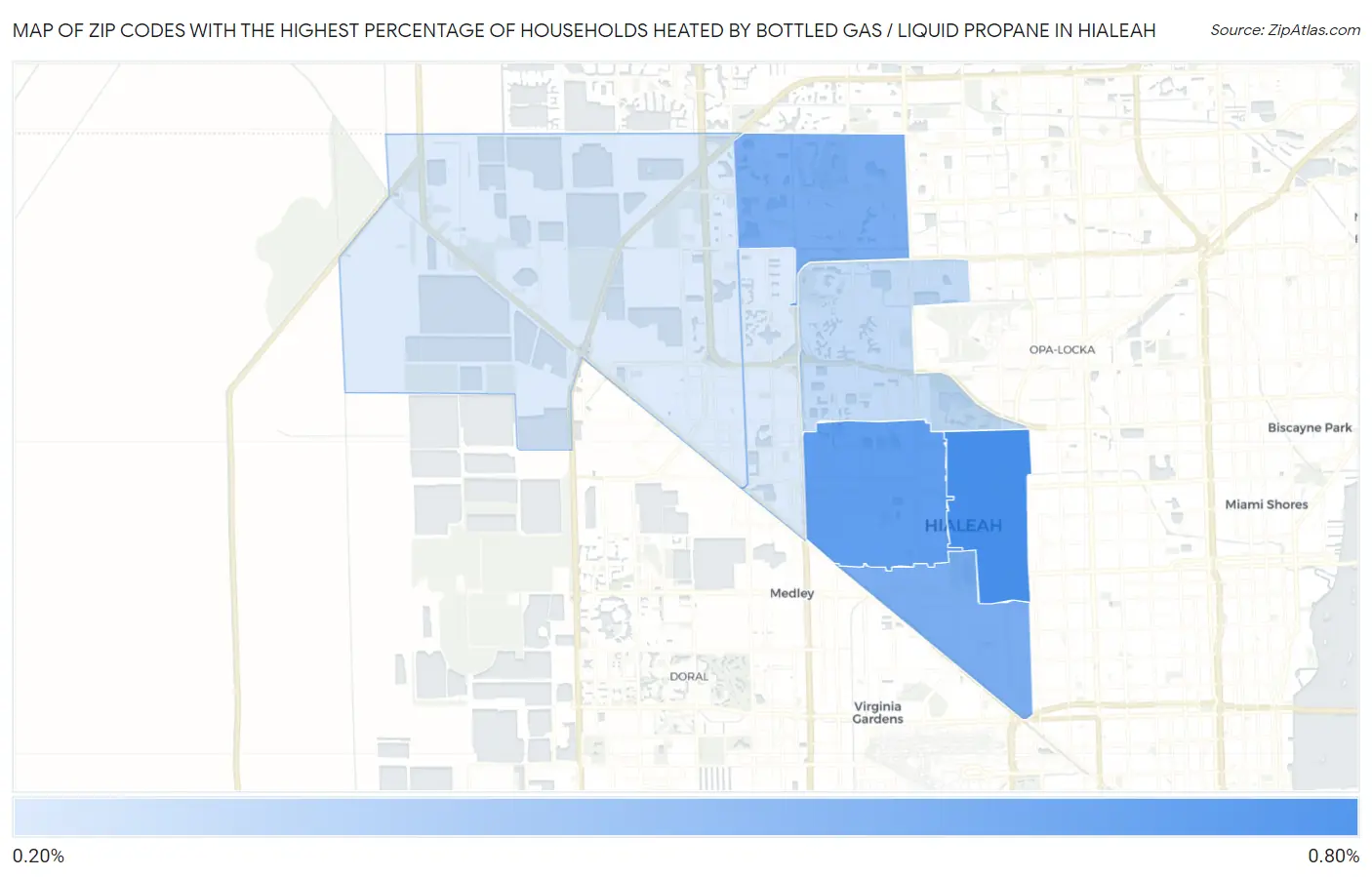 Zip Codes with the Highest Percentage of Households Heated by Bottled Gas / Liquid Propane in Hialeah Map