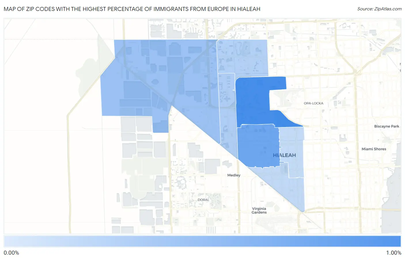 Zip Codes with the Highest Percentage of Immigrants from Europe in Hialeah Map