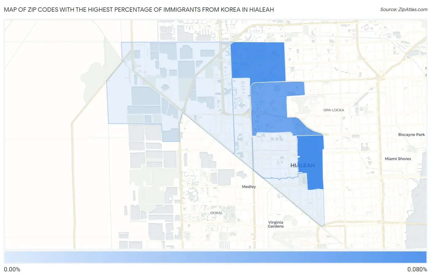Zip Codes with the Highest Percentage of Immigrants from Korea in Hialeah Map