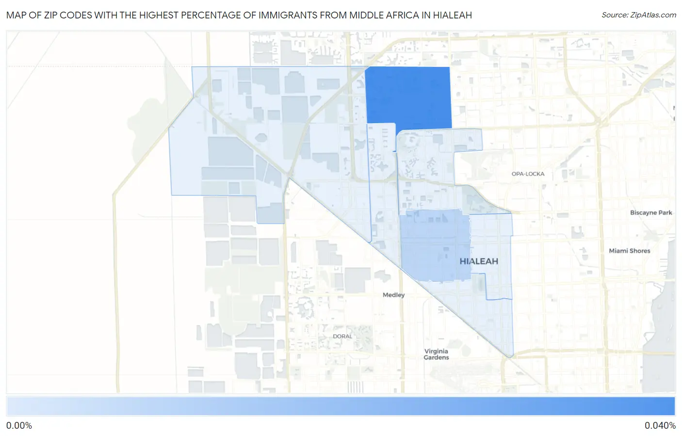 Zip Codes with the Highest Percentage of Immigrants from Middle Africa in Hialeah Map