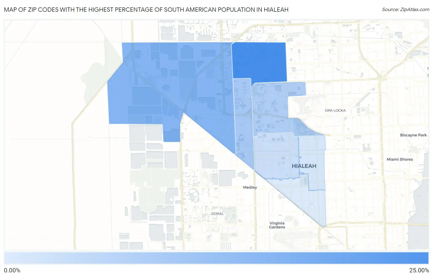 Zip Codes with the Highest Percentage of South American Population in Hialeah Map