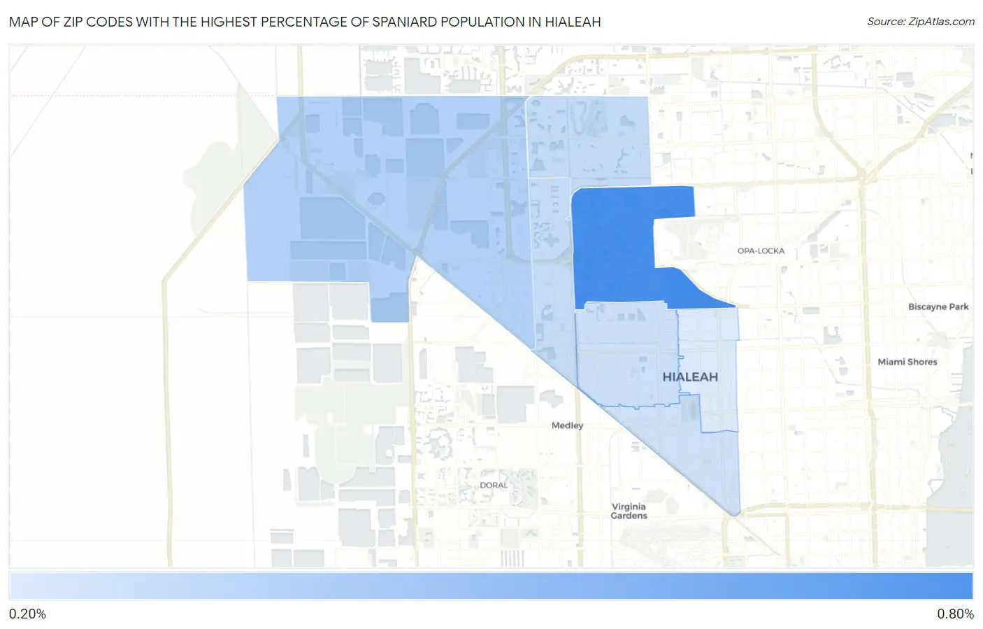 Zip Codes with the Highest Percentage of Spaniard Population in Hialeah Map