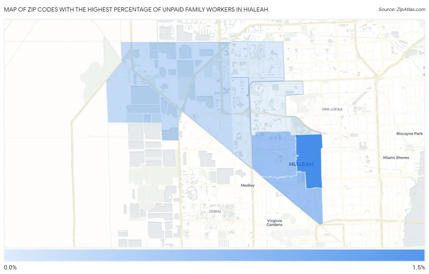 Zip Codes with the Highest Percentage of Unpaid Family Workers in Hialeah Map