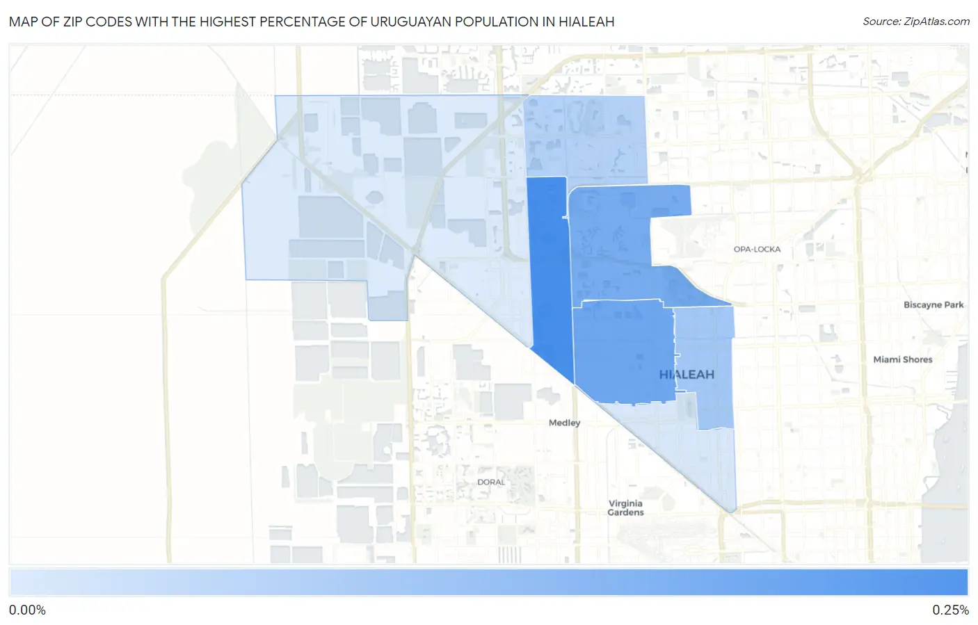 Zip Codes with the Highest Percentage of Uruguayan Population in Hialeah Map