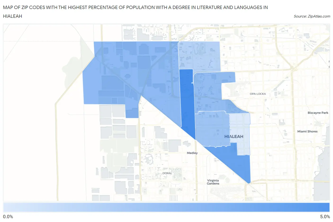 Zip Codes with the Highest Percentage of Population with a Degree in Literature and Languages in Hialeah Map