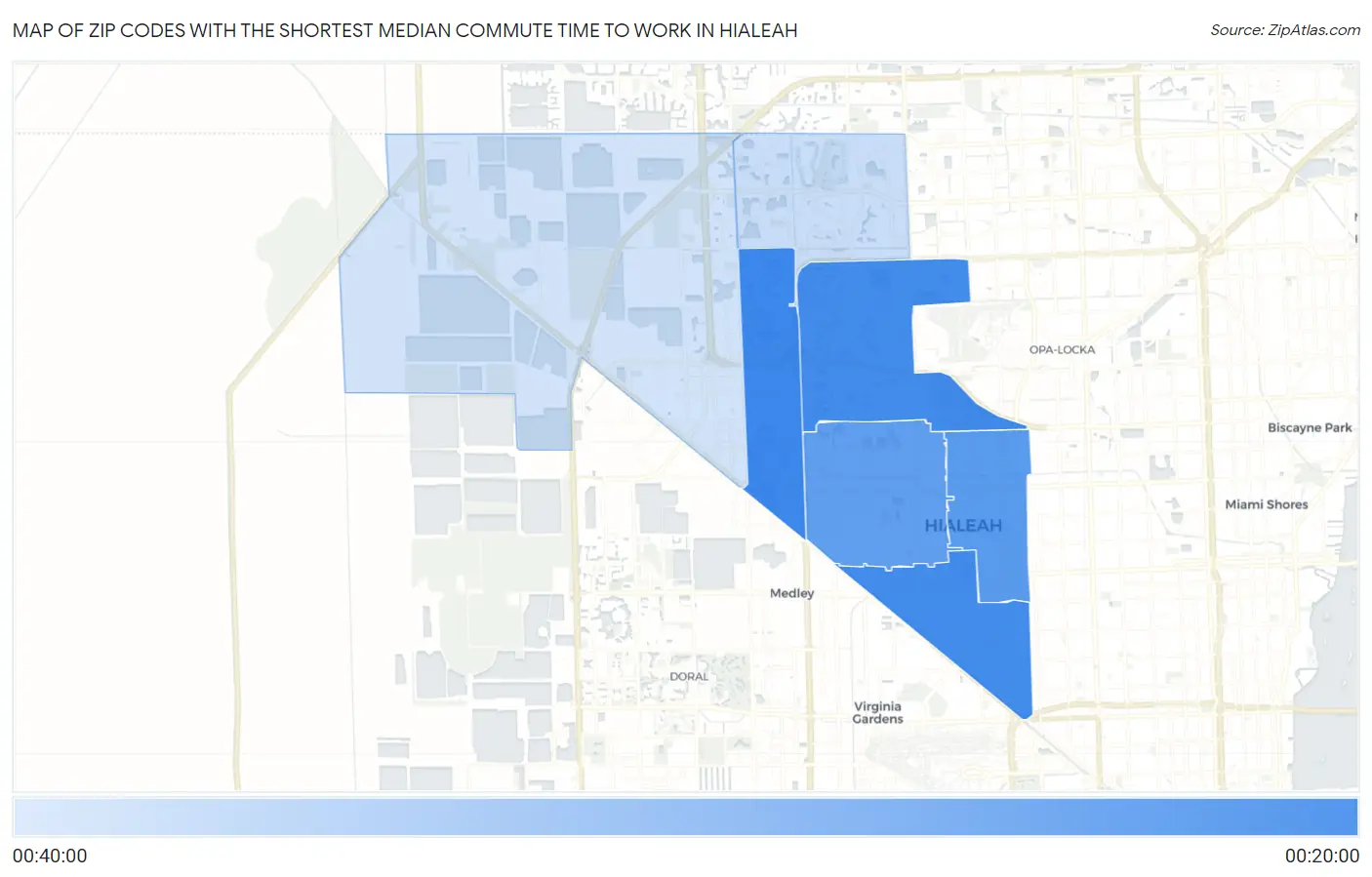 Zip Codes with the Shortest Median Commute Time to Work in Hialeah Map