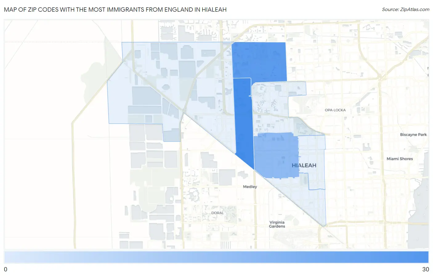 Zip Codes with the Most Immigrants from England in Hialeah Map