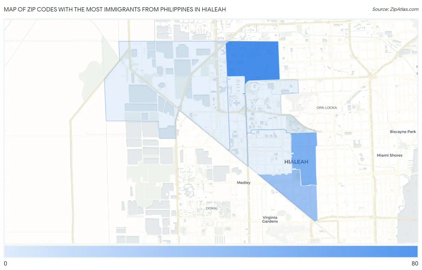 Zip Codes with the Most Immigrants from Philippines in Hialeah Map