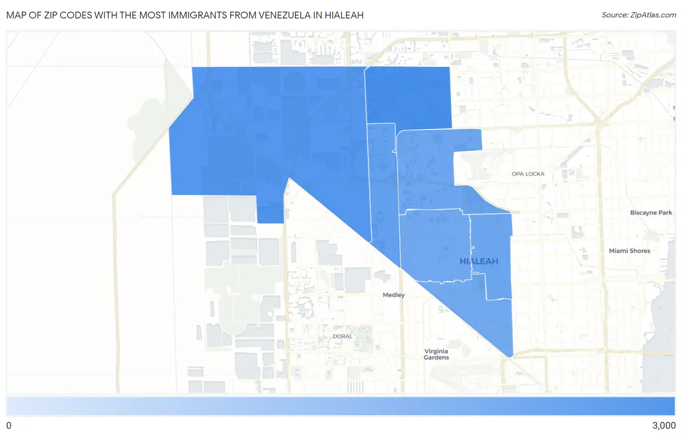 Zip Codes with the Most Immigrants from Venezuela in Hialeah Map