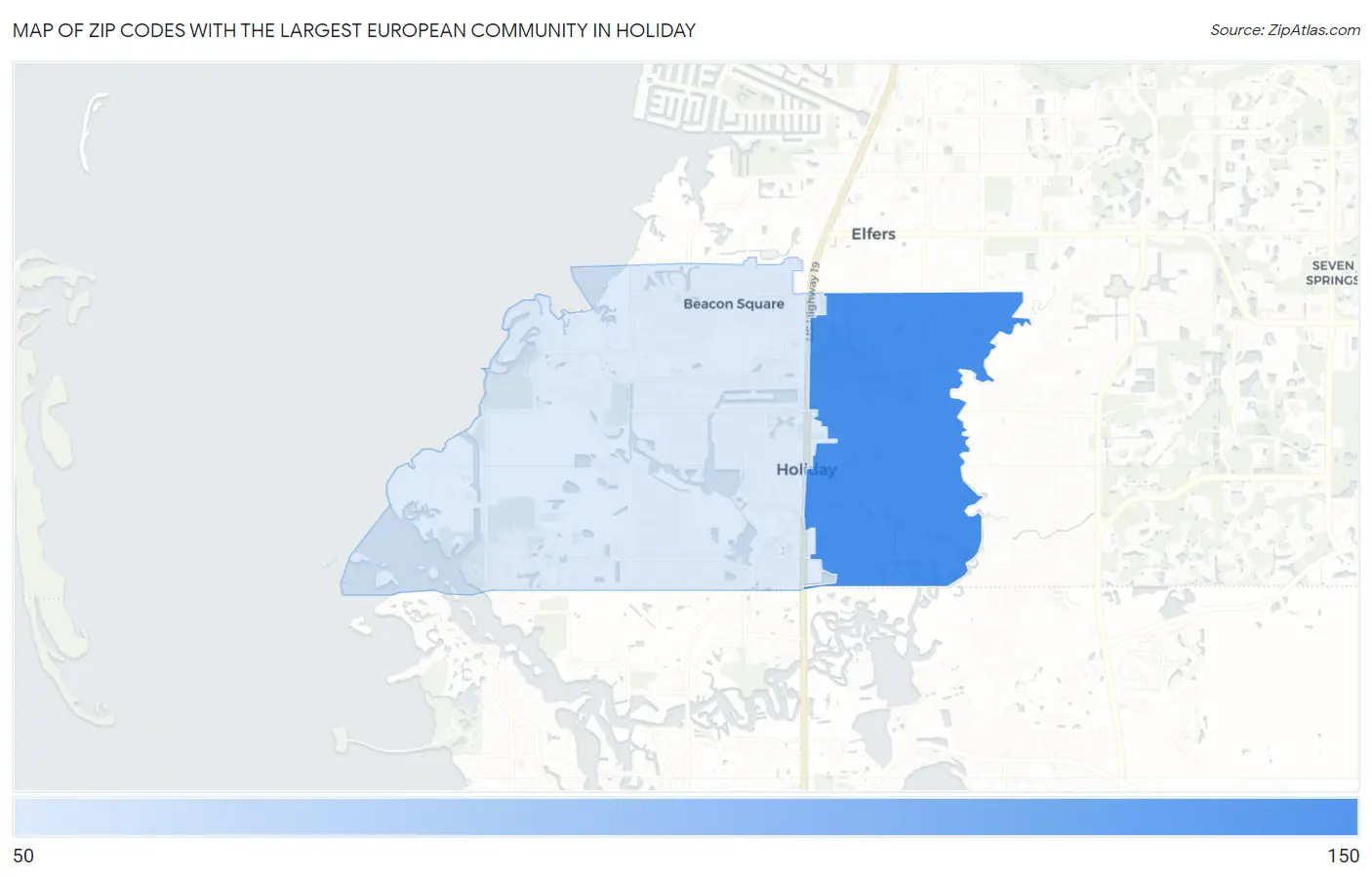 Zip Codes with the Largest European Community in Holiday Map