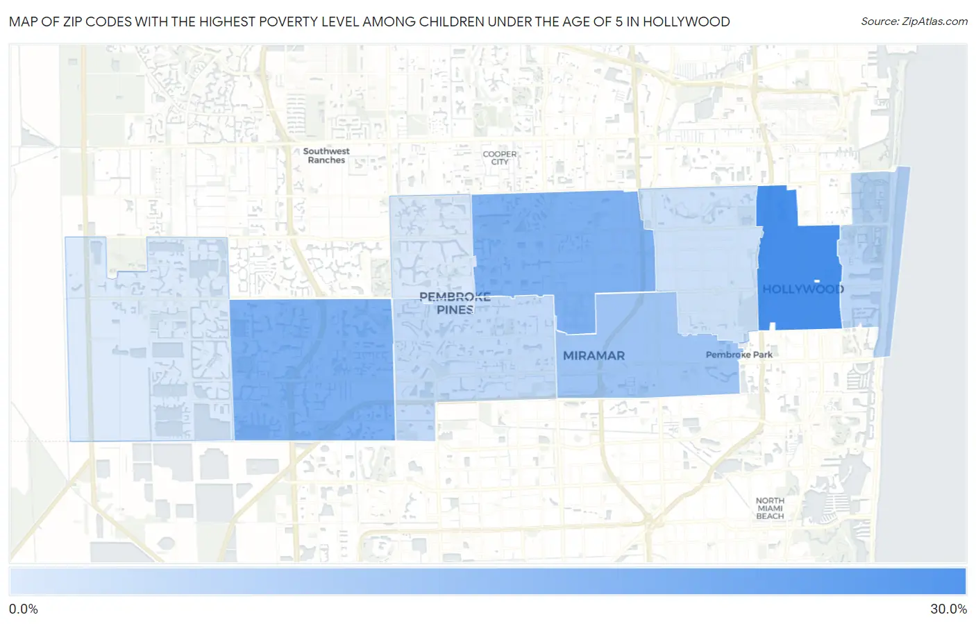 Zip Codes with the Highest Poverty Level Among Children Under the Age of 5 in Hollywood Map