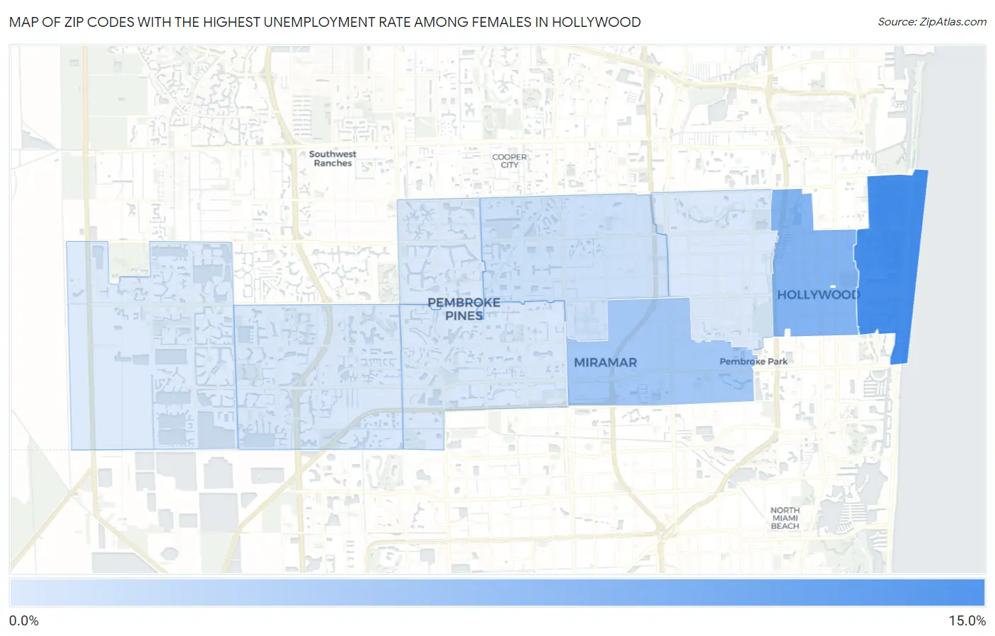 Zip Codes with the Highest Unemployment Rate Among Females in Hollywood Map