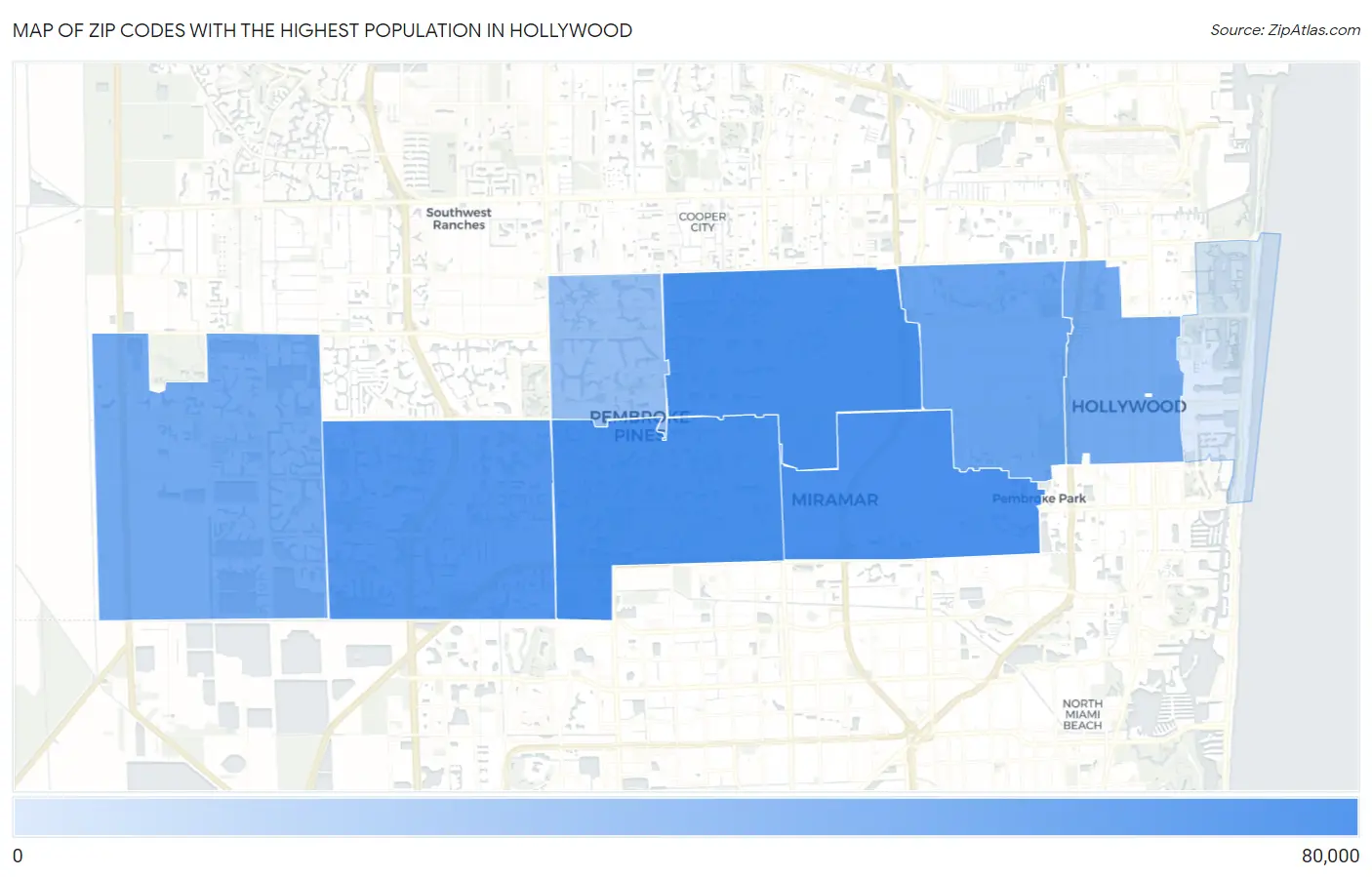 Zip Codes with the Highest Population in Hollywood Map
