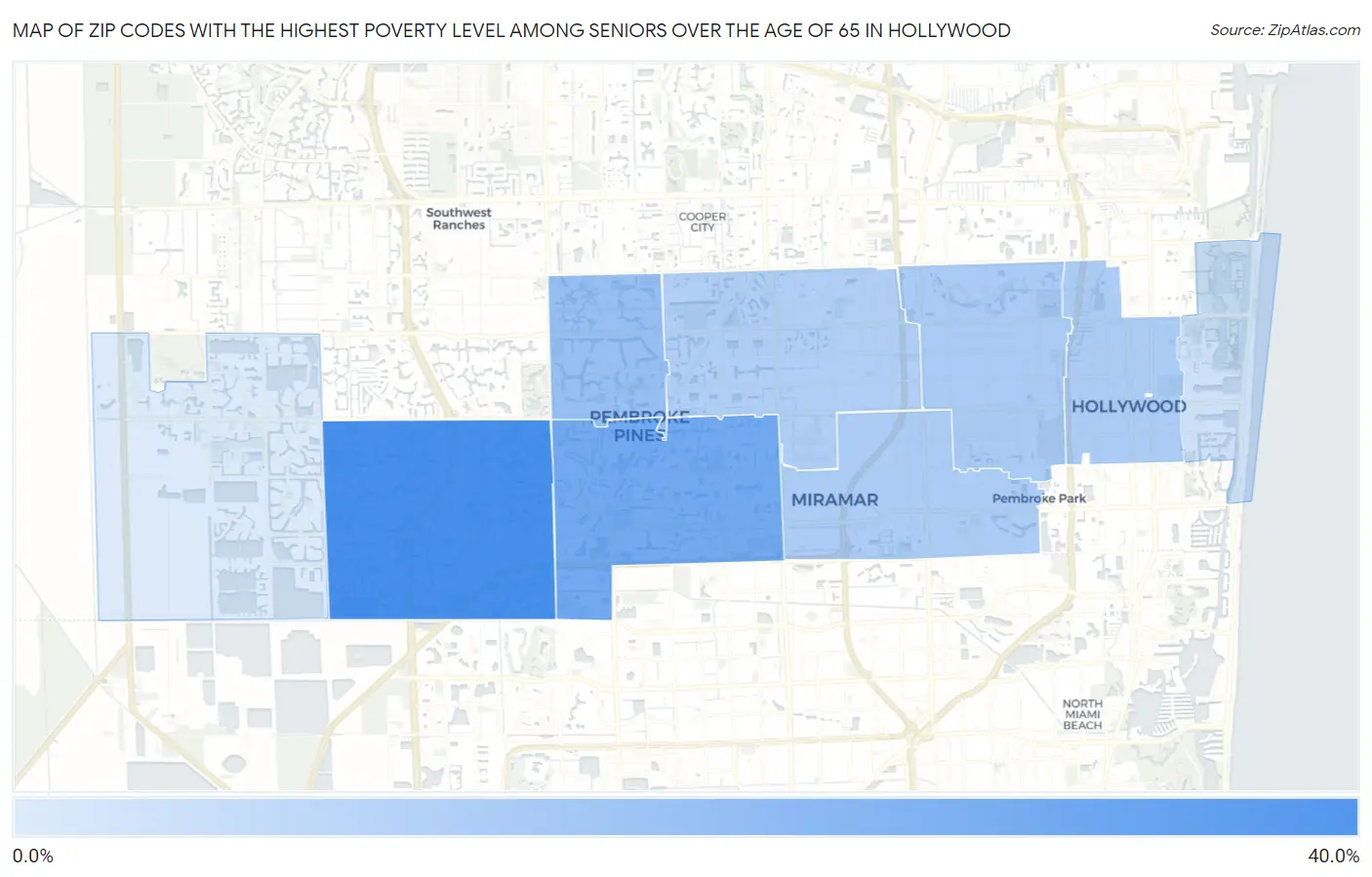 Zip Codes with the Highest Poverty Level Among Seniors Over the Age of 65 in Hollywood Map