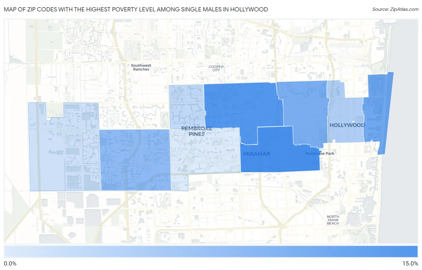 Zip Codes with the Highest Poverty Level Among Single Males in Hollywood Map