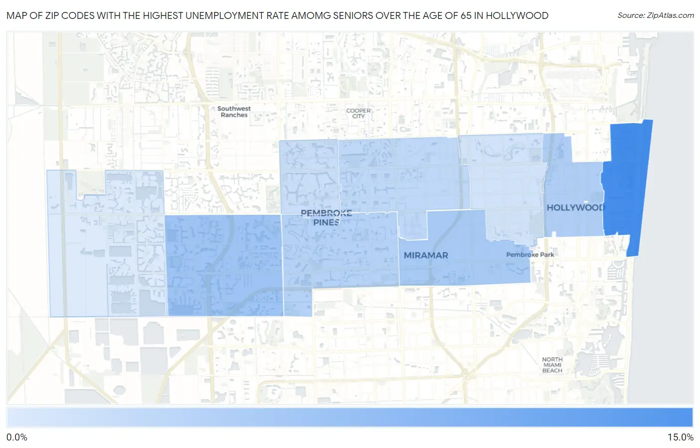 Zip Codes with the Highest Unemployment Rate Amomg Seniors Over the Age of 65 in Hollywood Map