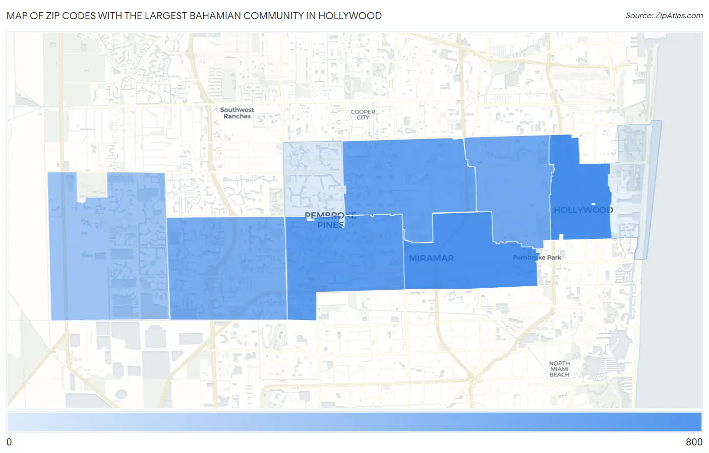 Zip Codes with the Largest Bahamian Community in Hollywood Map