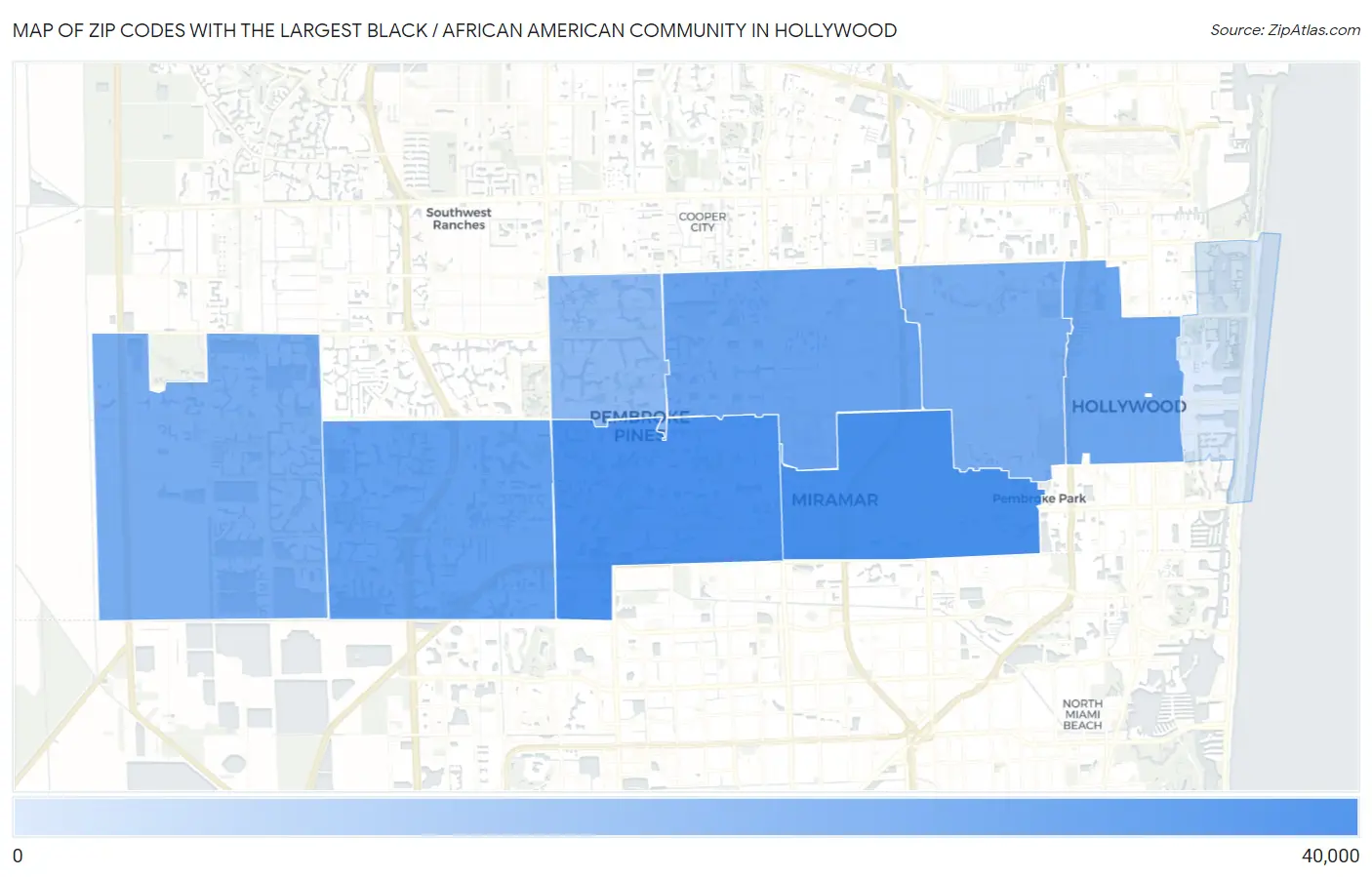 Zip Codes with the Largest Black / African American Community in Hollywood Map