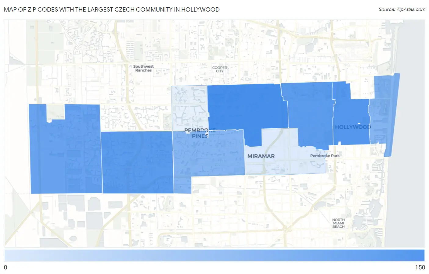 Zip Codes with the Largest Czech Community in Hollywood Map