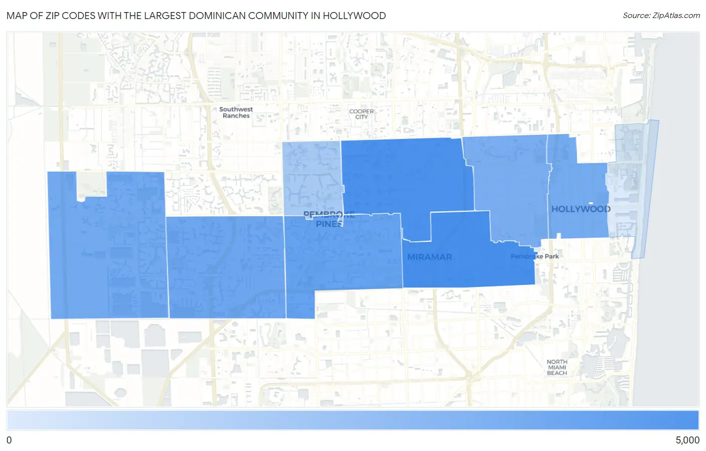 Zip Codes with the Largest Dominican Community in Hollywood Map