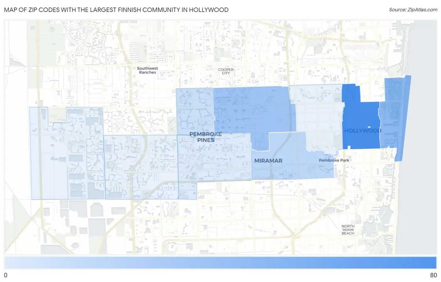 Zip Codes with the Largest Finnish Community in Hollywood Map