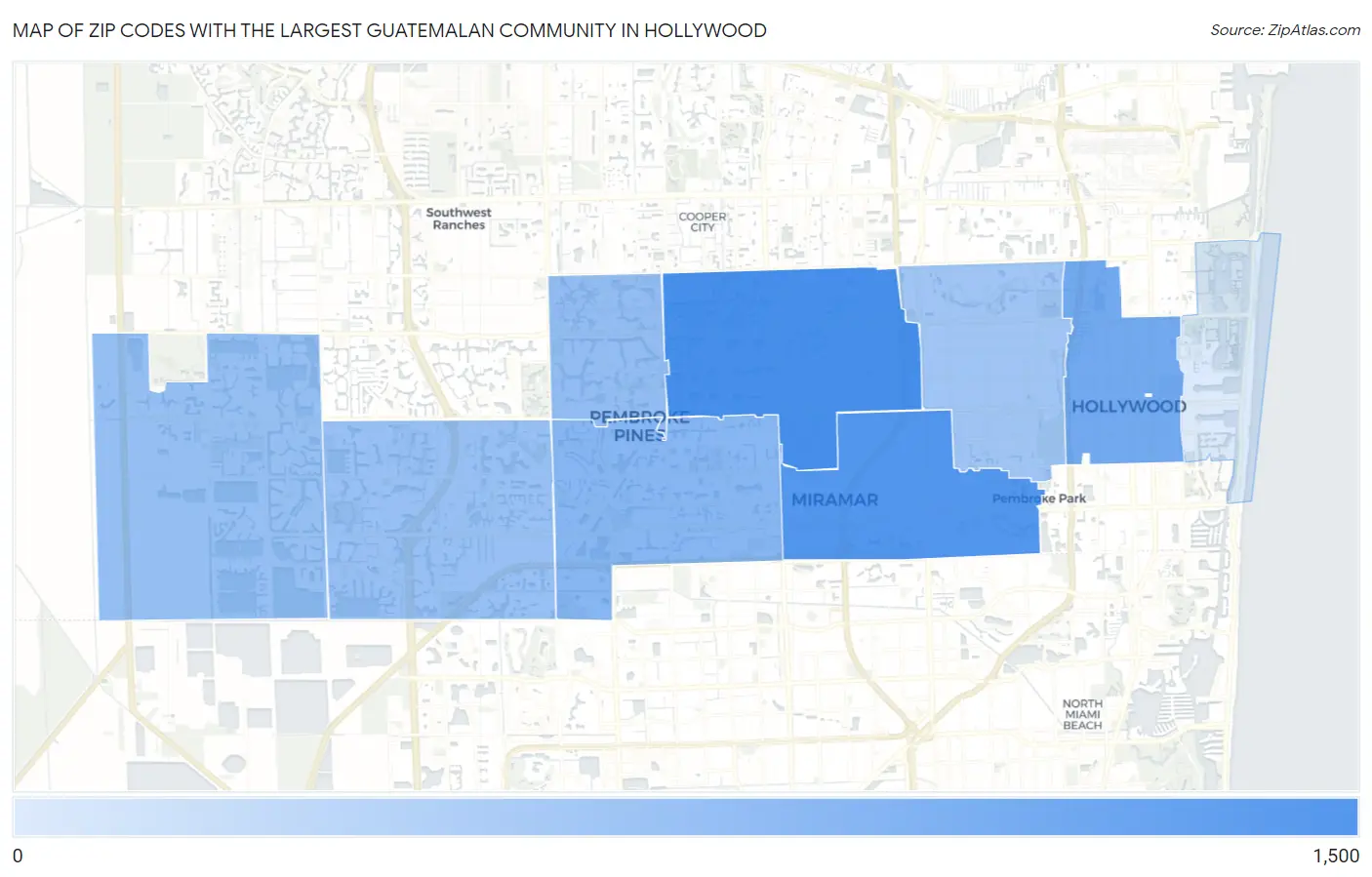 Zip Codes with the Largest Guatemalan Community in Hollywood Map