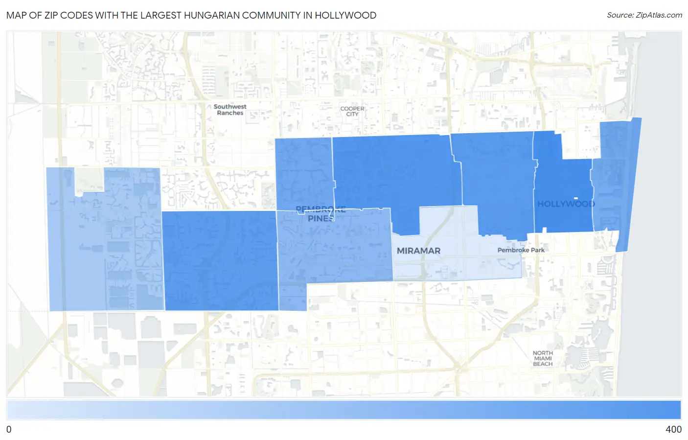 Zip Codes with the Largest Hungarian Community in Hollywood Map