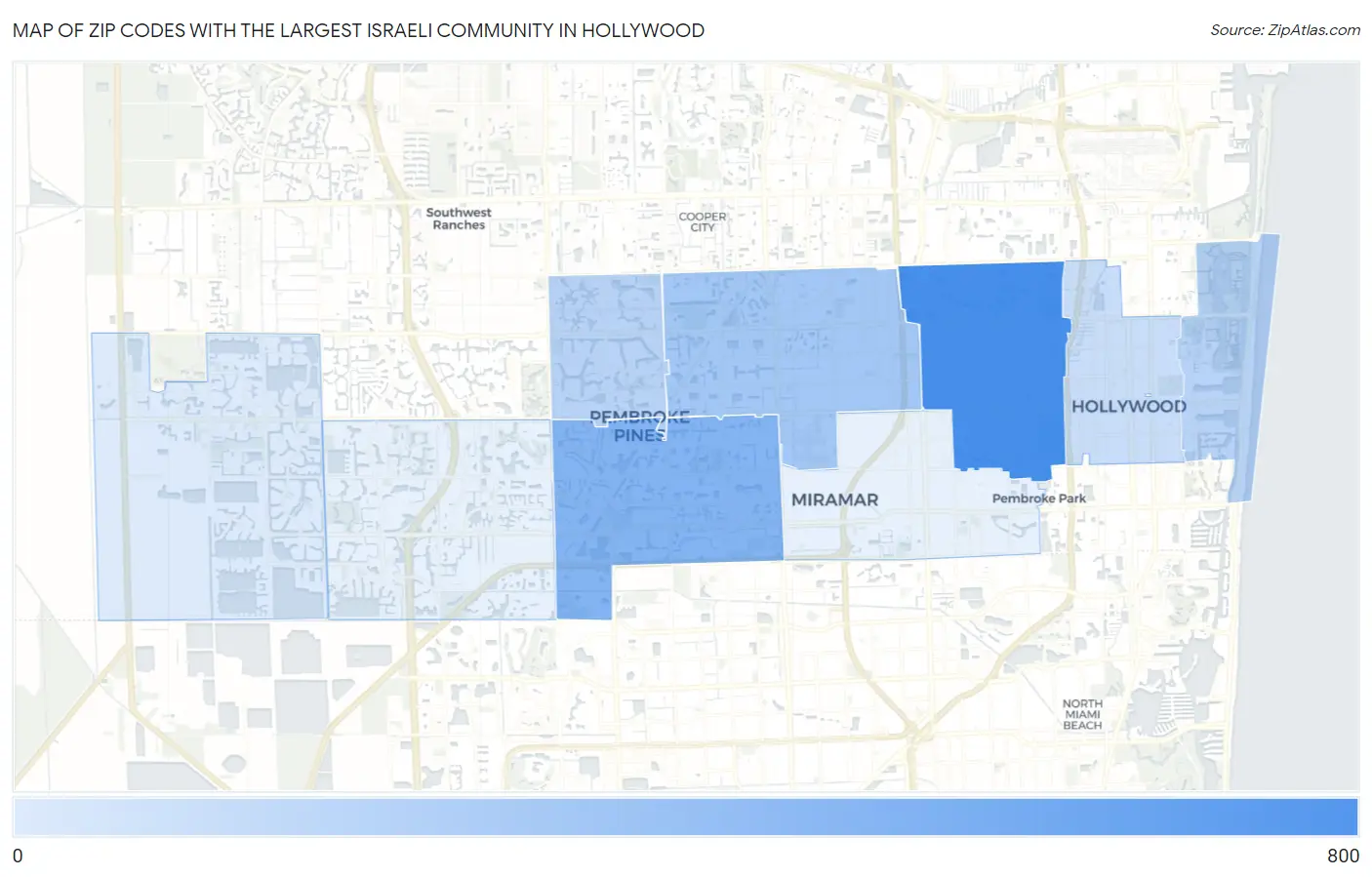 Zip Codes with the Largest Israeli Community in Hollywood Map