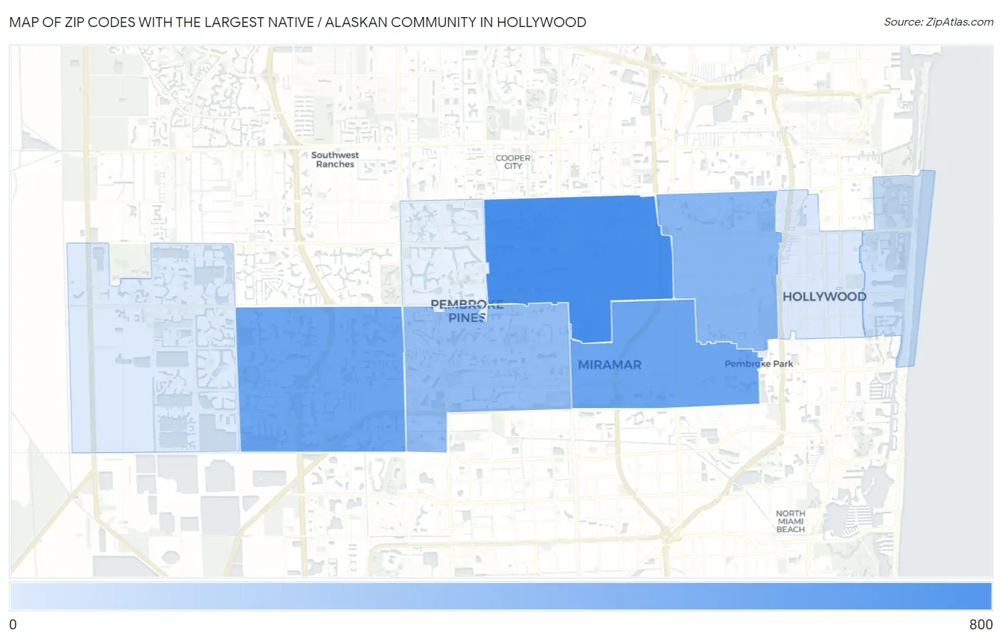 Zip Codes with the Largest Native / Alaskan Community in Hollywood Map