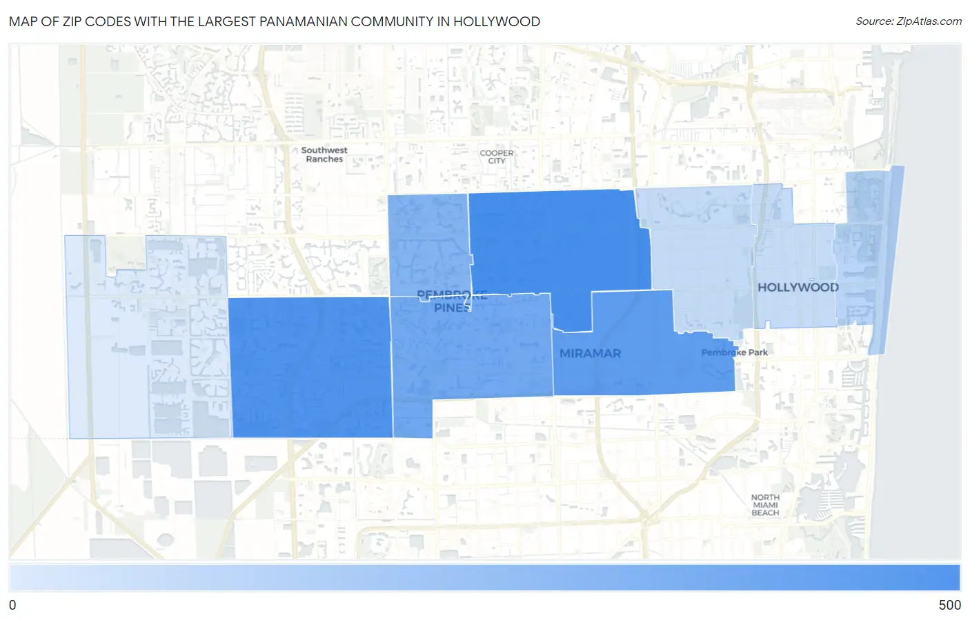 Zip Codes with the Largest Panamanian Community in Hollywood Map