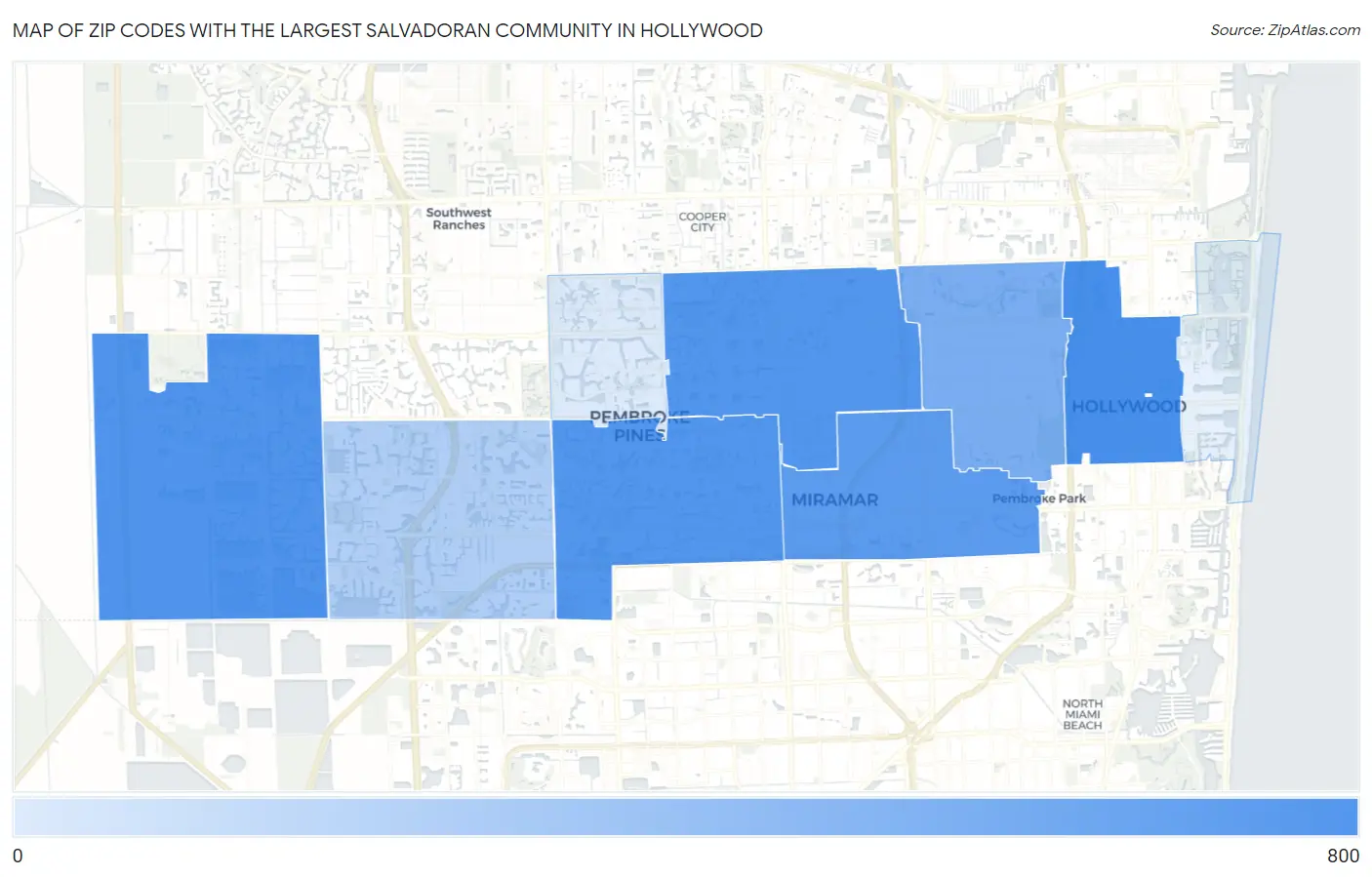 Zip Codes with the Largest Salvadoran Community in Hollywood Map