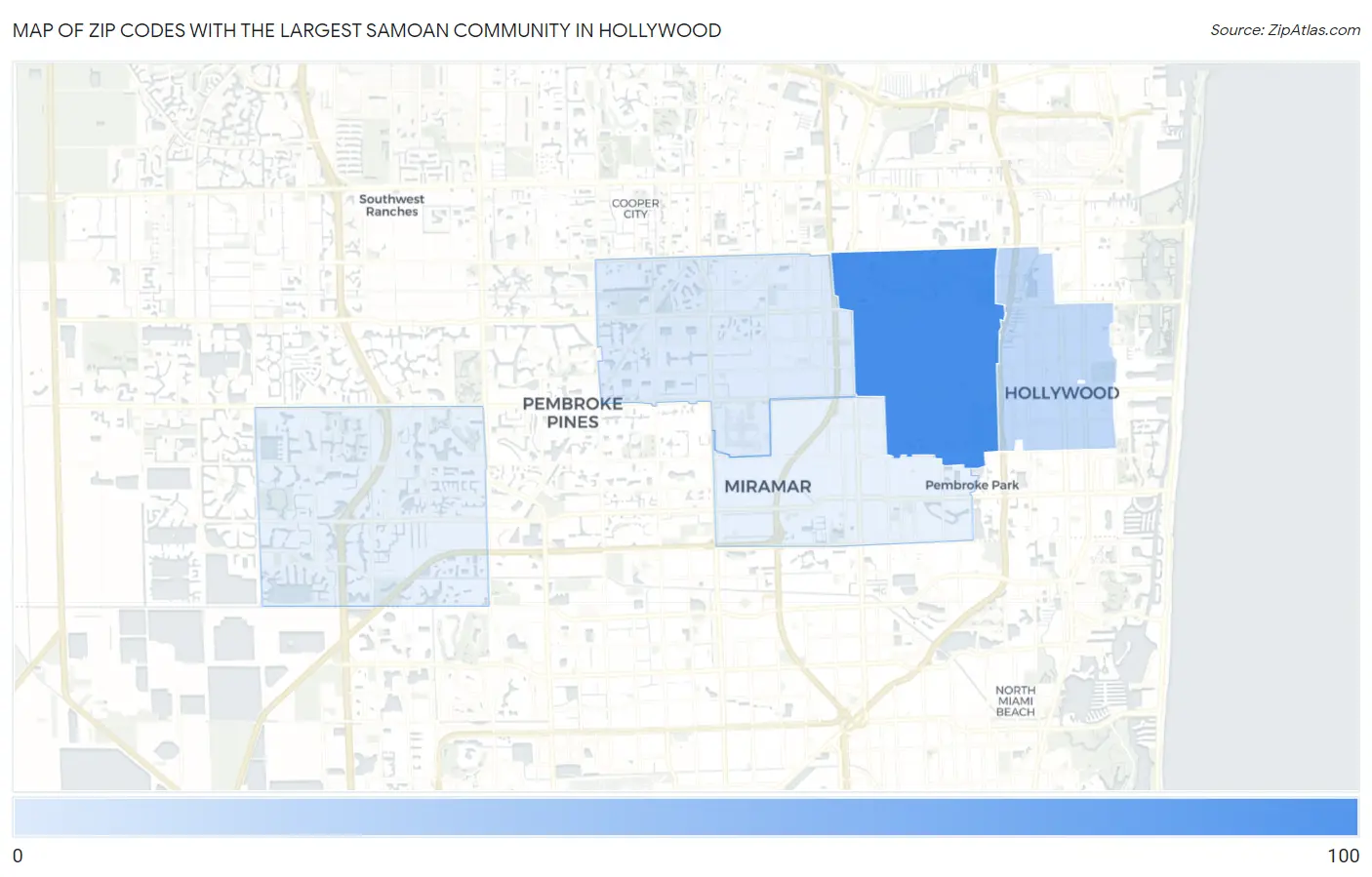 Zip Codes with the Largest Samoan Community in Hollywood Map