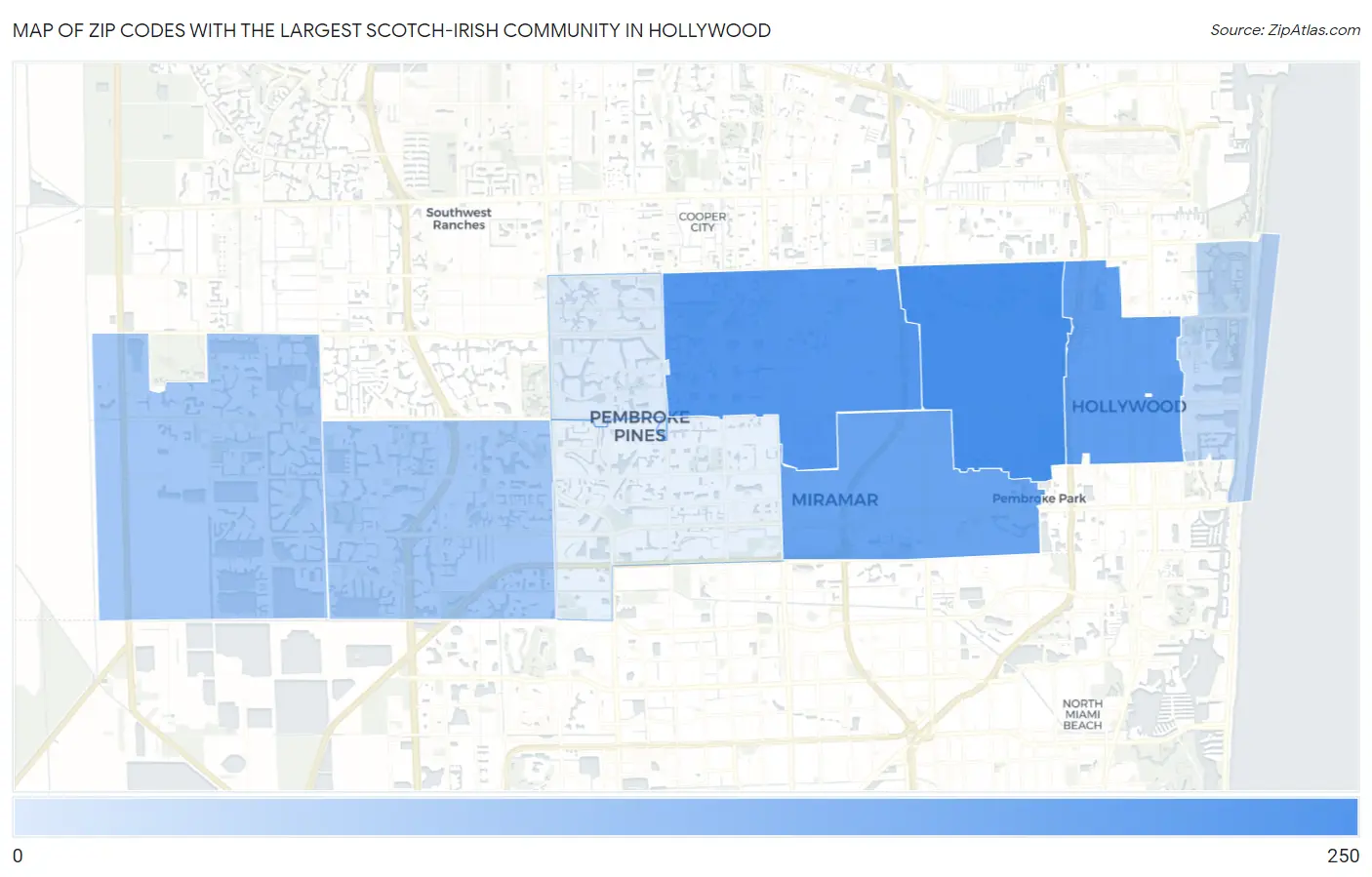 Zip Codes with the Largest Scotch-Irish Community in Hollywood Map
