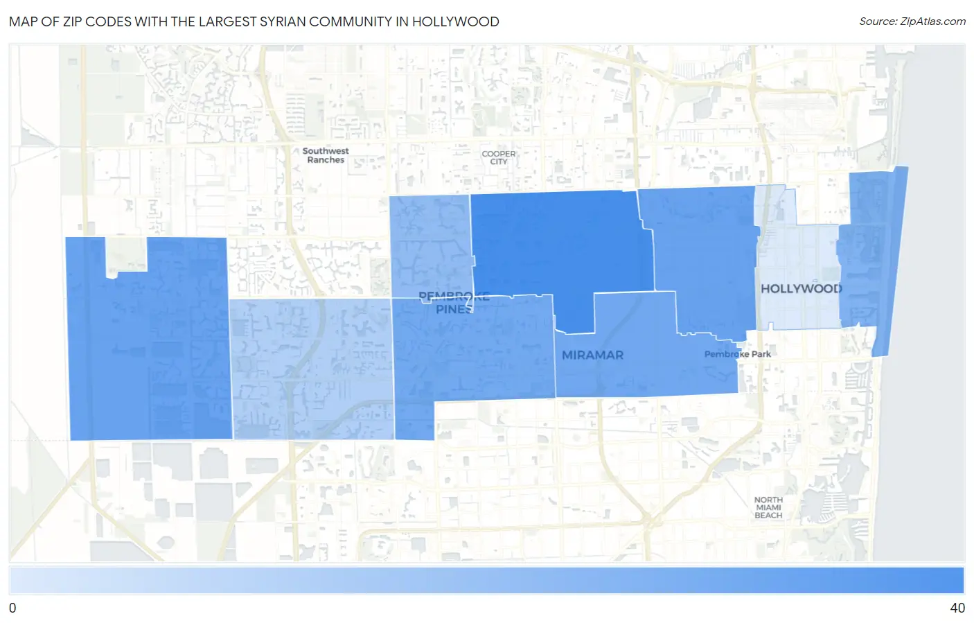 Zip Codes with the Largest Syrian Community in Hollywood Map