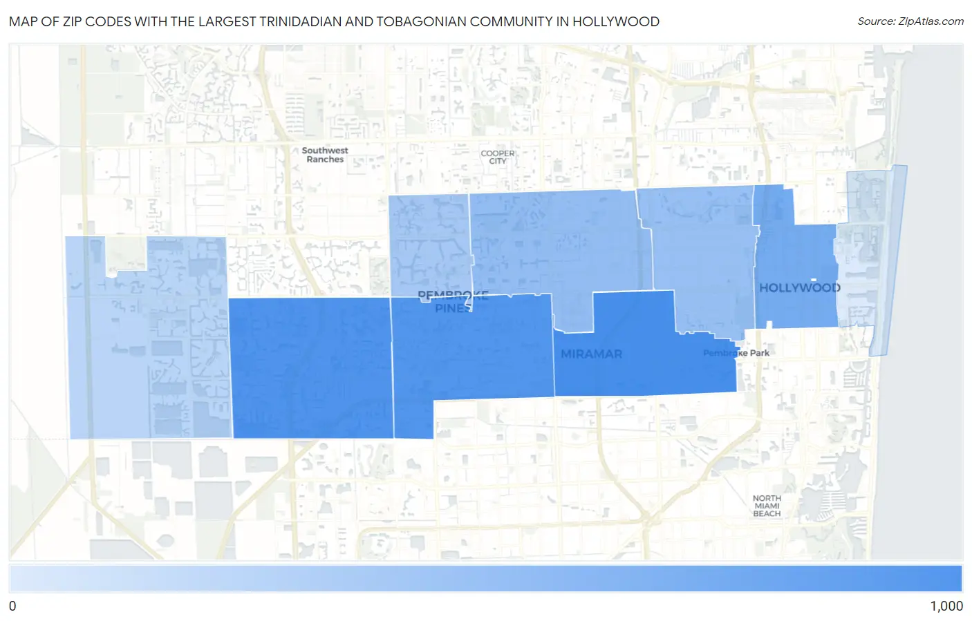 Zip Codes with the Largest Trinidadian and Tobagonian Community in Hollywood Map