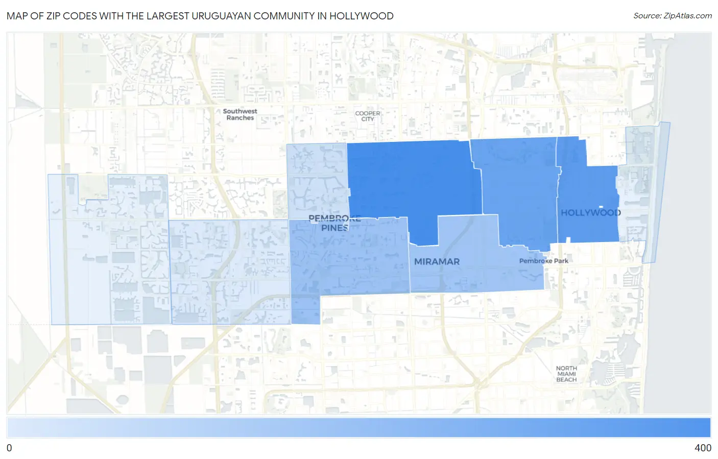 Zip Codes with the Largest Uruguayan Community in Hollywood Map