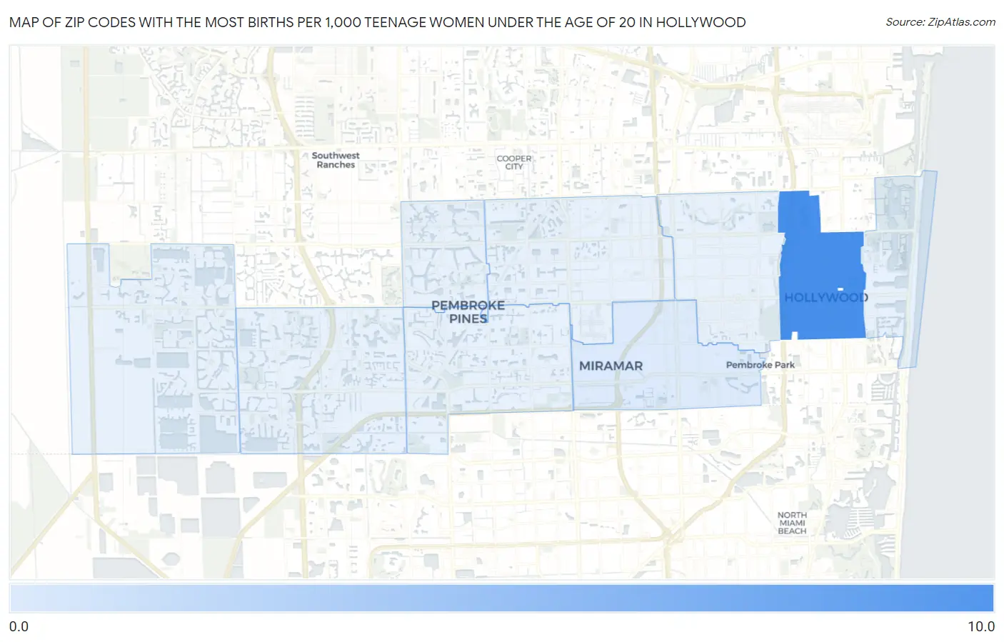 Zip Codes with the Most Births per 1,000 Teenage Women Under the Age of 20 in Hollywood Map