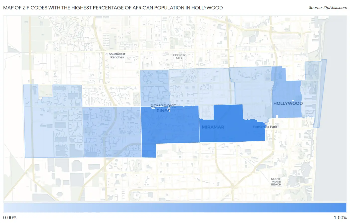 Zip Codes with the Highest Percentage of African Population in Hollywood Map