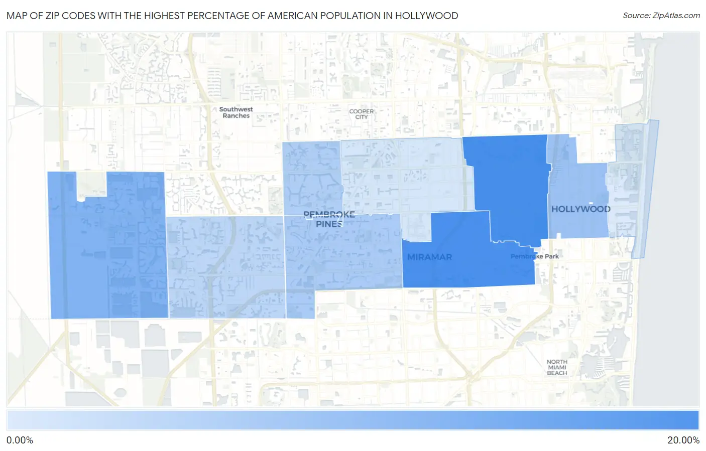 Zip Codes with the Highest Percentage of American Population in Hollywood Map