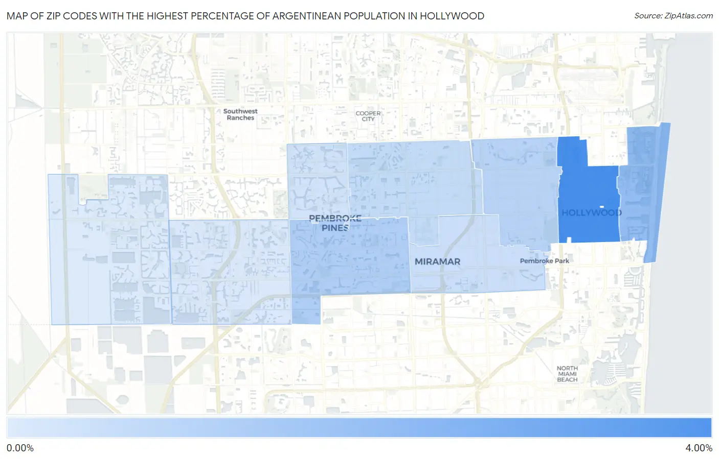 Zip Codes with the Highest Percentage of Argentinean Population in Hollywood Map