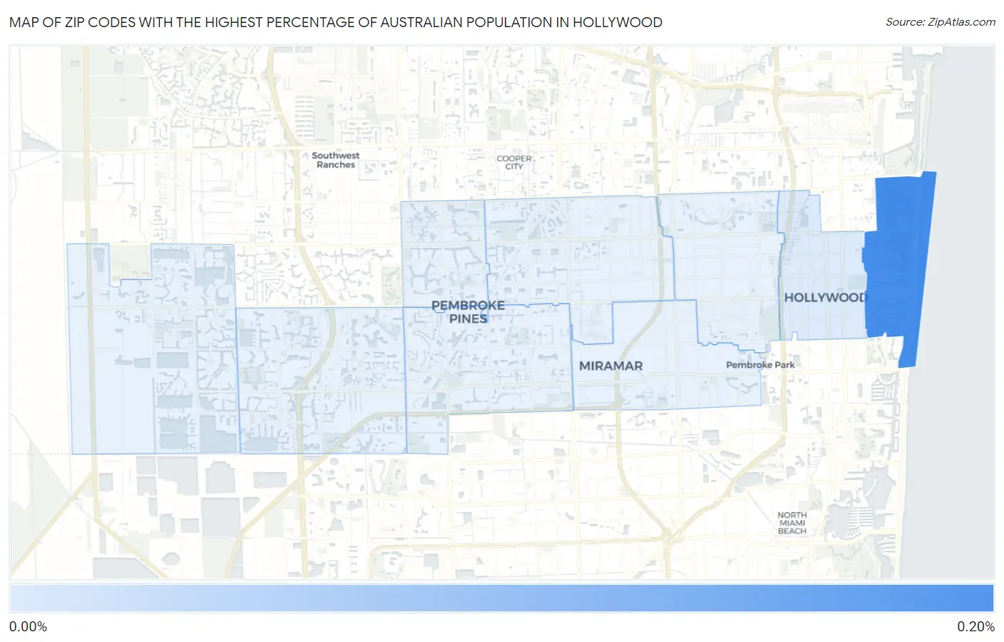 Zip Codes with the Highest Percentage of Australian Population in Hollywood Map