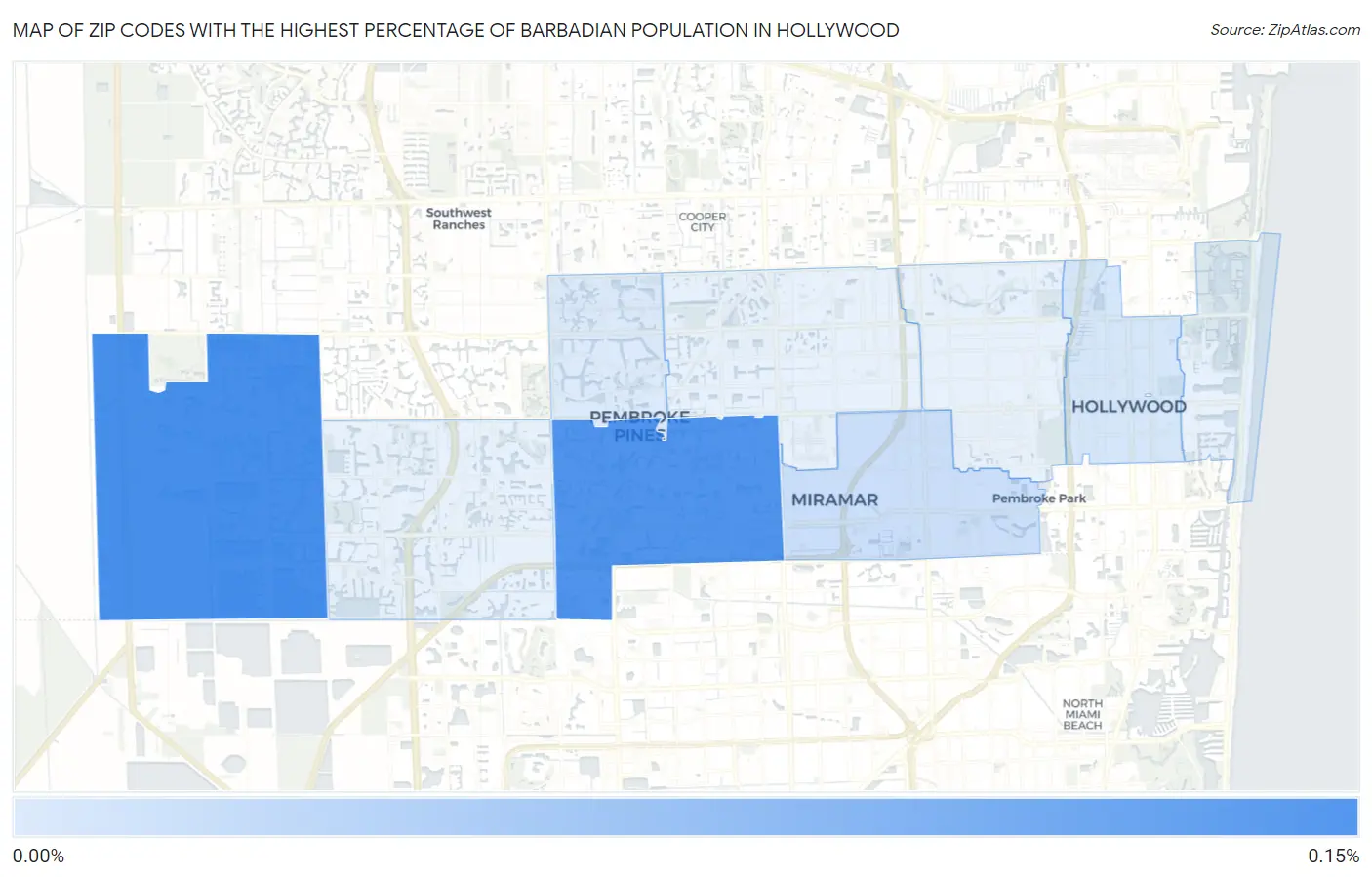 Zip Codes with the Highest Percentage of Barbadian Population in Hollywood Map