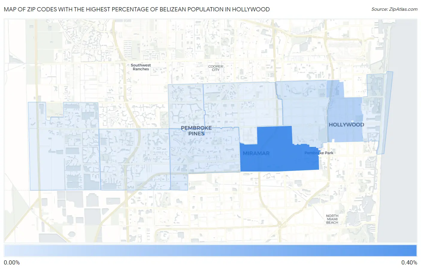 Zip Codes with the Highest Percentage of Belizean Population in Hollywood Map