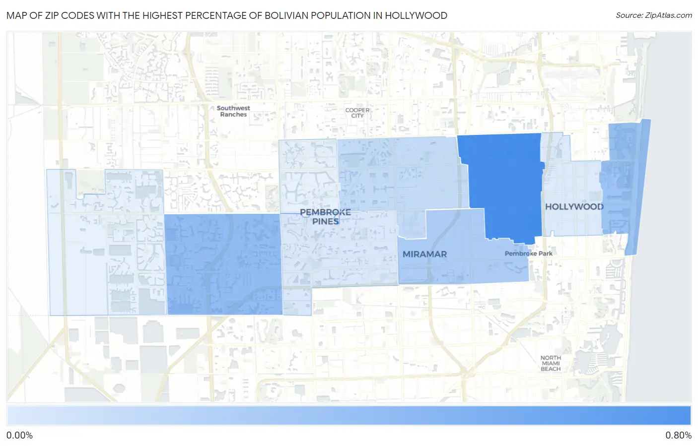 Zip Codes with the Highest Percentage of Bolivian Population in Hollywood Map