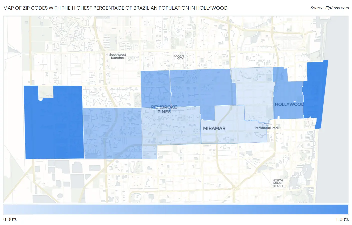 Zip Codes with the Highest Percentage of Brazilian Population in Hollywood Map