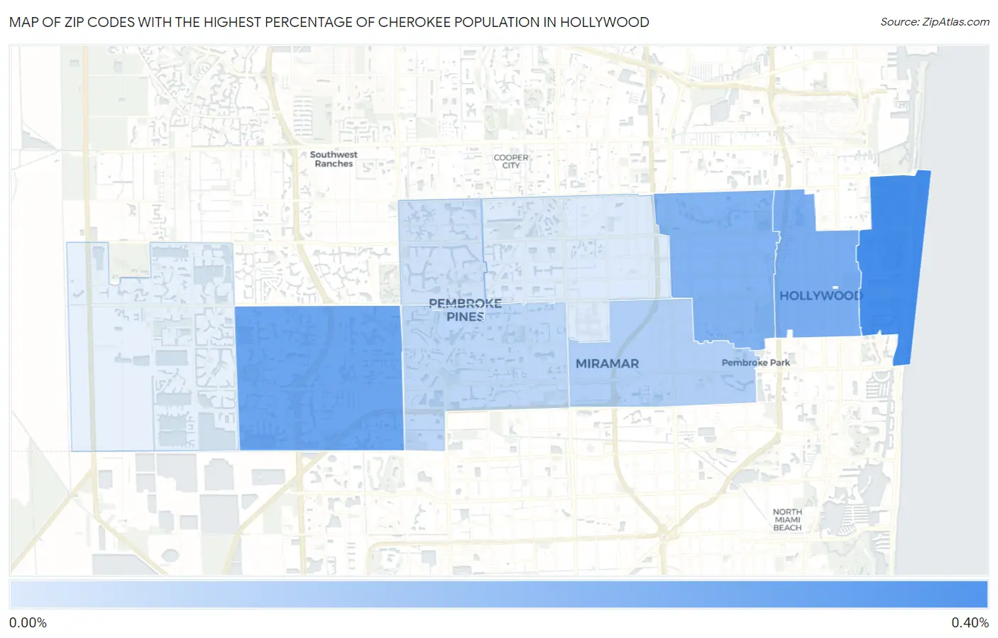 Zip Codes with the Highest Percentage of Cherokee Population in Hollywood Map