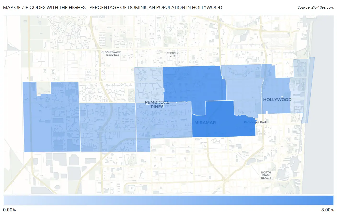 Zip Codes with the Highest Percentage of Dominican Population in Hollywood Map