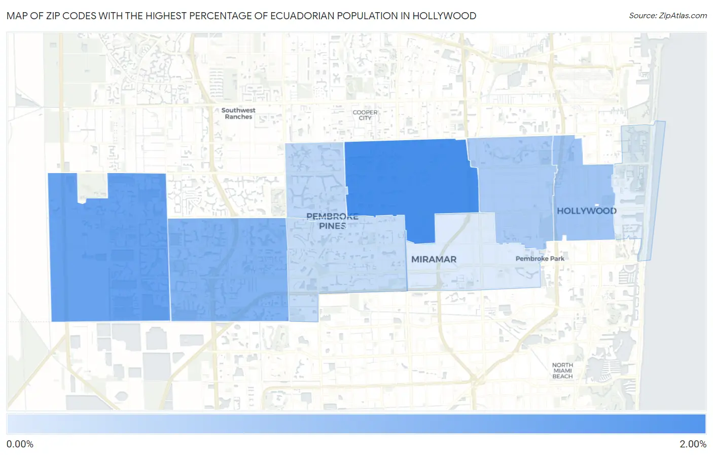 Zip Codes with the Highest Percentage of Ecuadorian Population in Hollywood Map